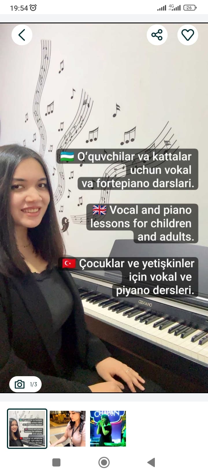 Bolalar va kattalar uchun vokal va pianino darslari
