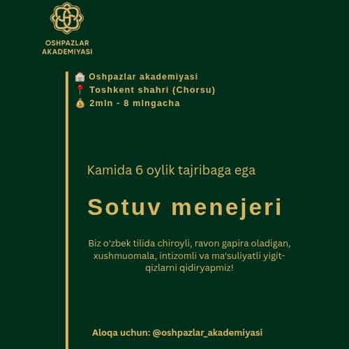 Sotuvchi operatori kerak ( Yigitlar va Qizlar )