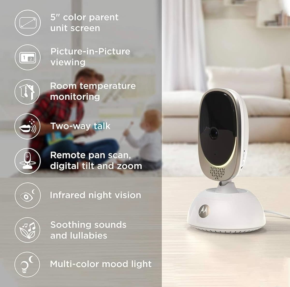 Baby Monitor Video Baby Monitor Motorola 5 dyuymli ekran HD 720p kamera + Wi Fi