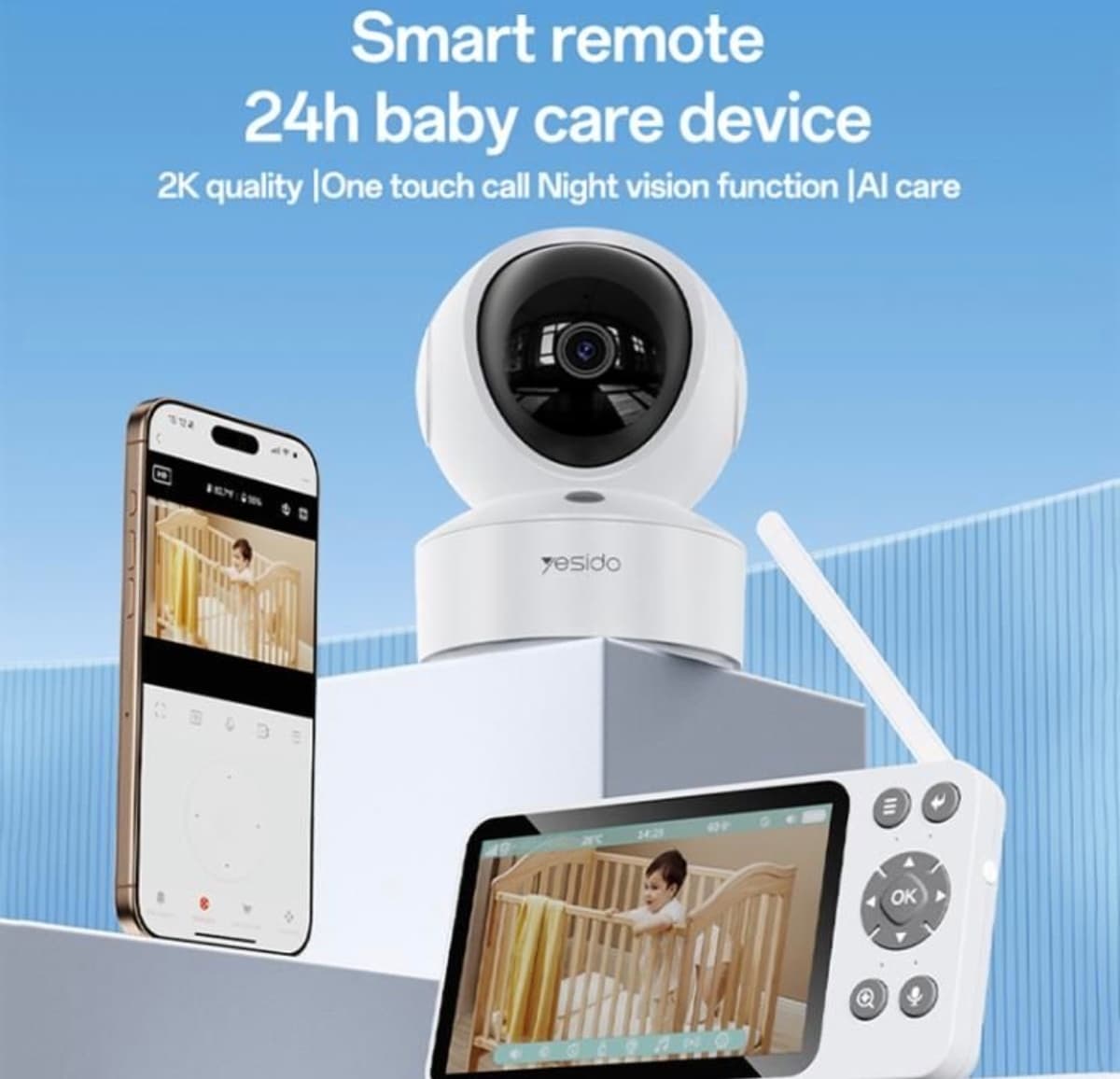 Yesido KM28 Video Baby Monitor with 5" Screen and Wi-Fi Camera Night Vision