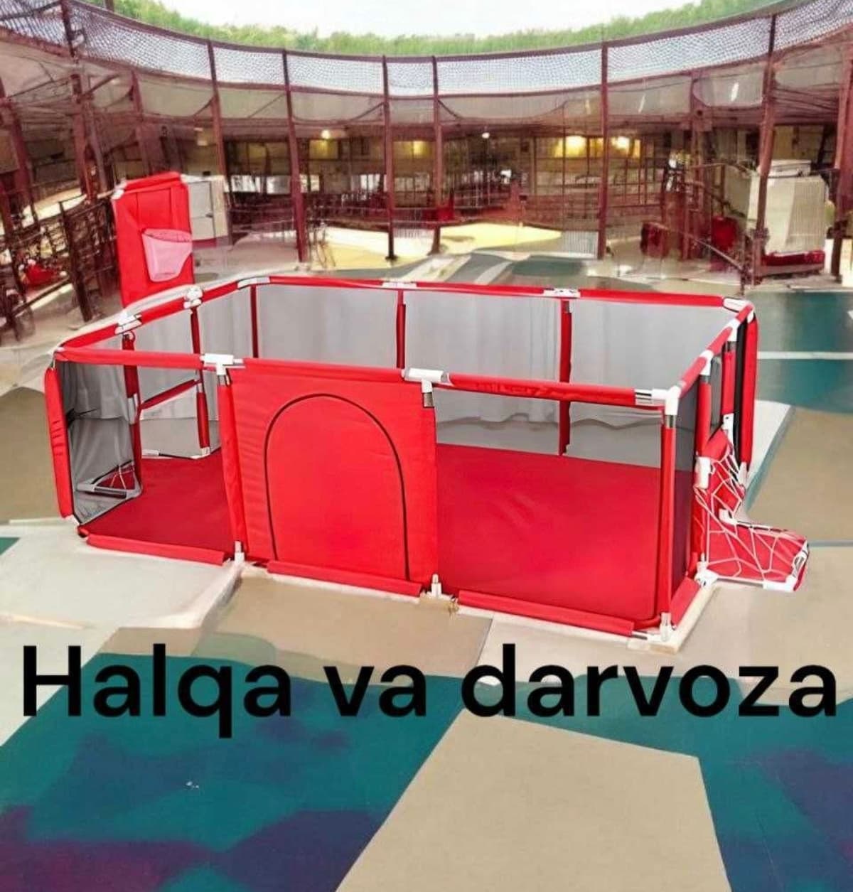 Bolalar maydonchasi, o'yin maydonchasi, halqa va darvozalar bilan, 30 ta to'p bilan