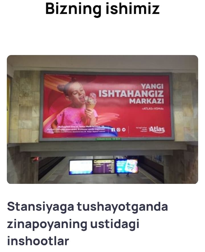 Metro stantsiyasiga tushishda zinopayaga reklama