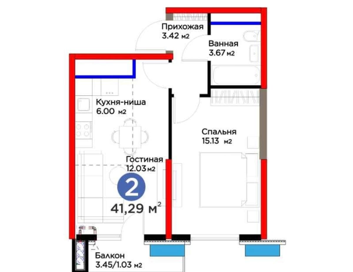 ЖК БИ САНъАТ 2-к квартира 41,29 м2. г. Ташкент, ул. Фергана Юлий