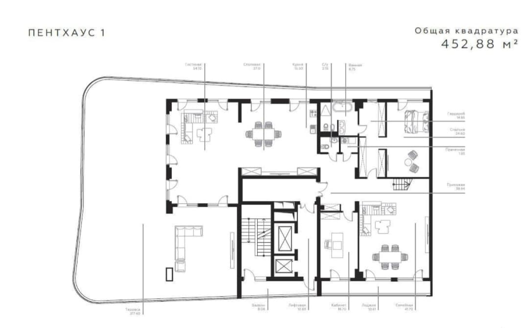 Prodaetsya JK Infinity 7 xonali penthaus, 550 m2