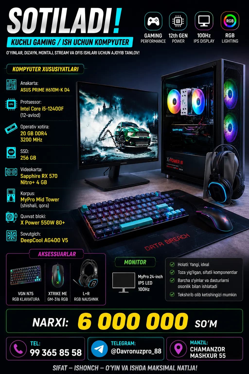 SOTILADI – Kuchli Gaming / Ish uchun Kompyuter To'plami