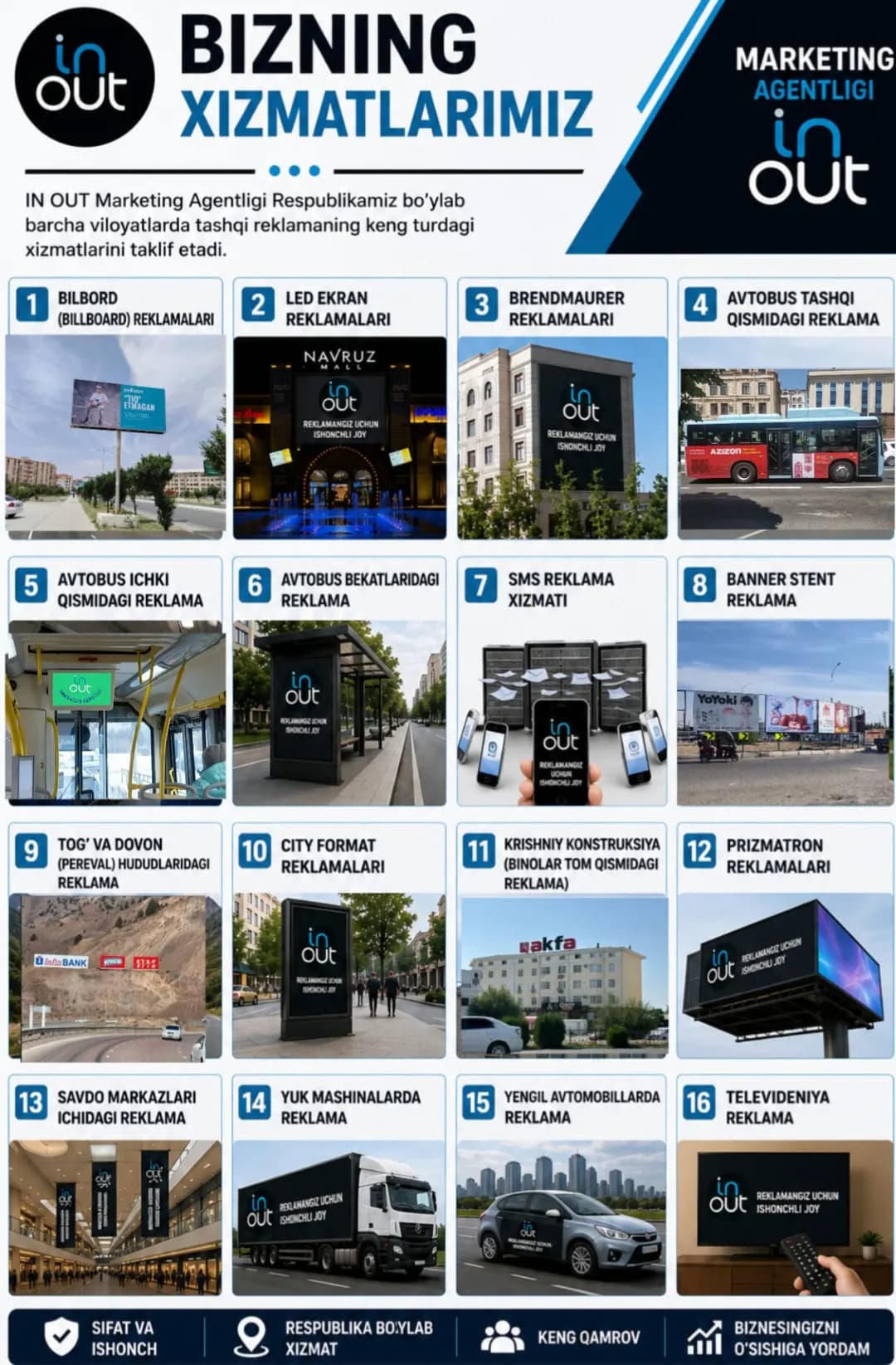 external advertising, advertising agency, advertising placement, advertising, advertising services throughout Uzbekistan,