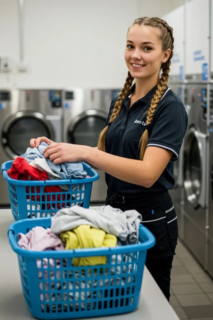 Laundry employee looking for