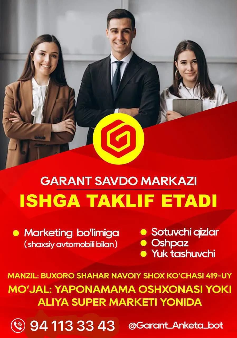 GARANT SAVDO MARKAZIga marketingchi xodim kerak