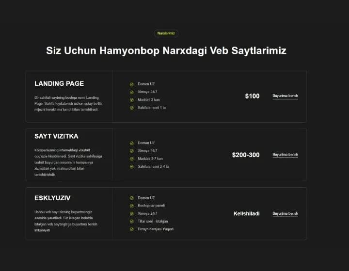 Sifatli veb sayt yaratish xizmati