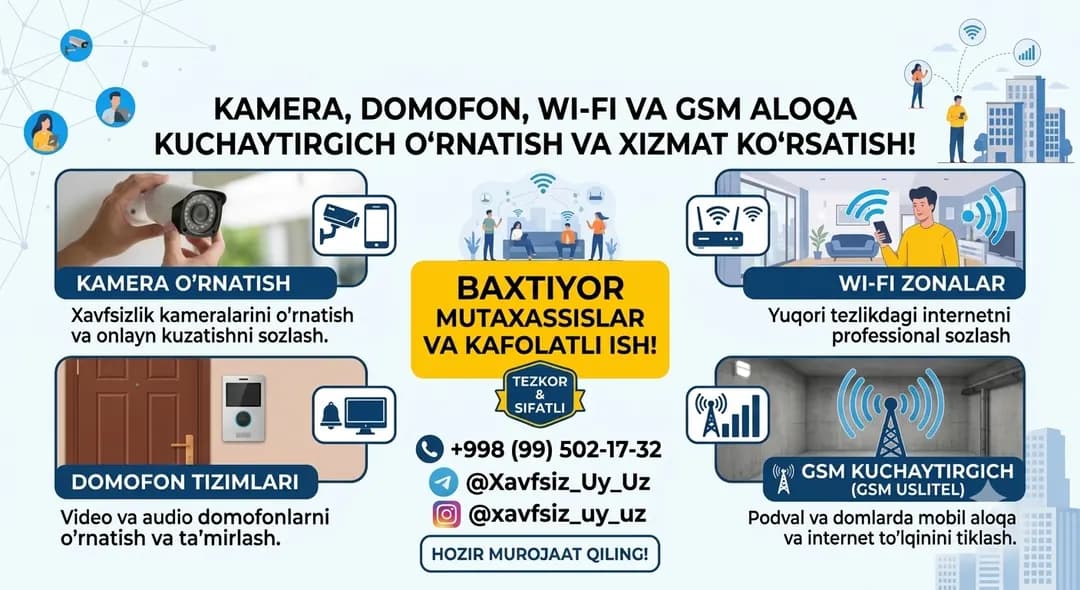 Kamera, Domofon, Wi-Fi va GSM kuchaytirgich o'rnatish