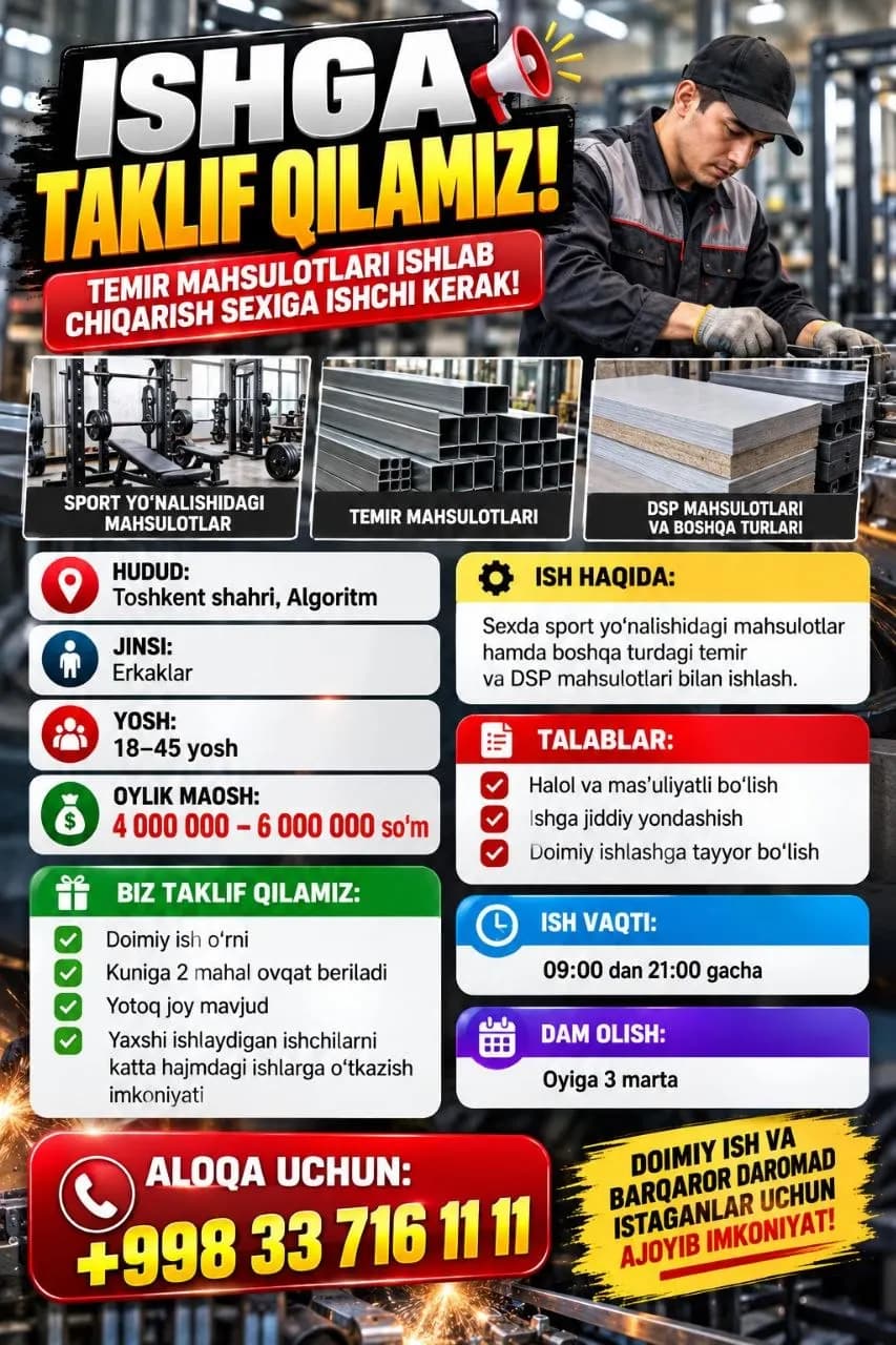 Iron products manufacturing company needs a worker