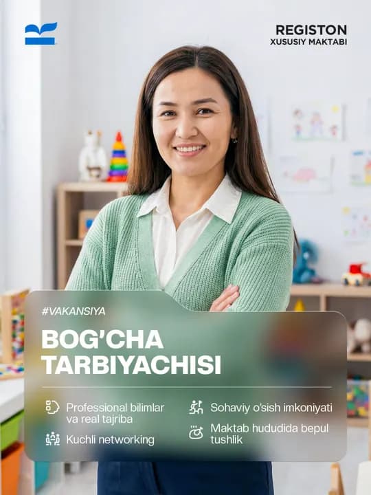 Registon bog‘chasi o'z jamoasiga rus guruhlari uchun yordamchi tarbiyachi qidirmoqda!